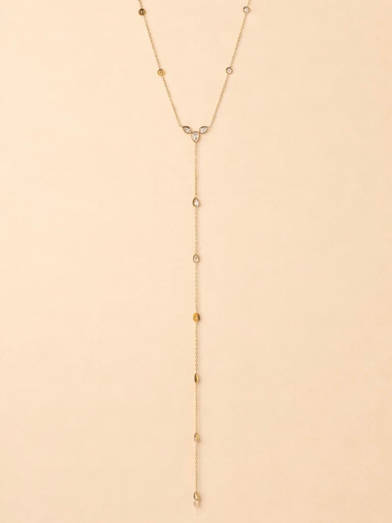Women's Nori Delicate Gold Drop Y Necklace with Crystal Details