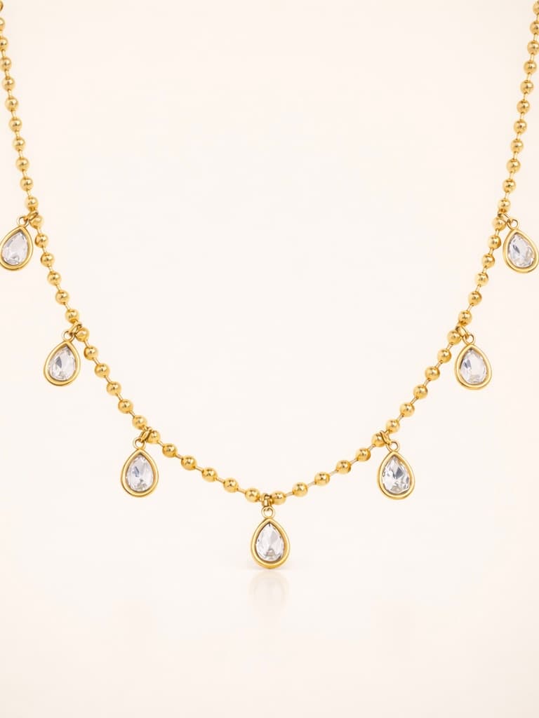 Women's Mia Gold Beaded Necklace with Dangling Teardrop Crystals