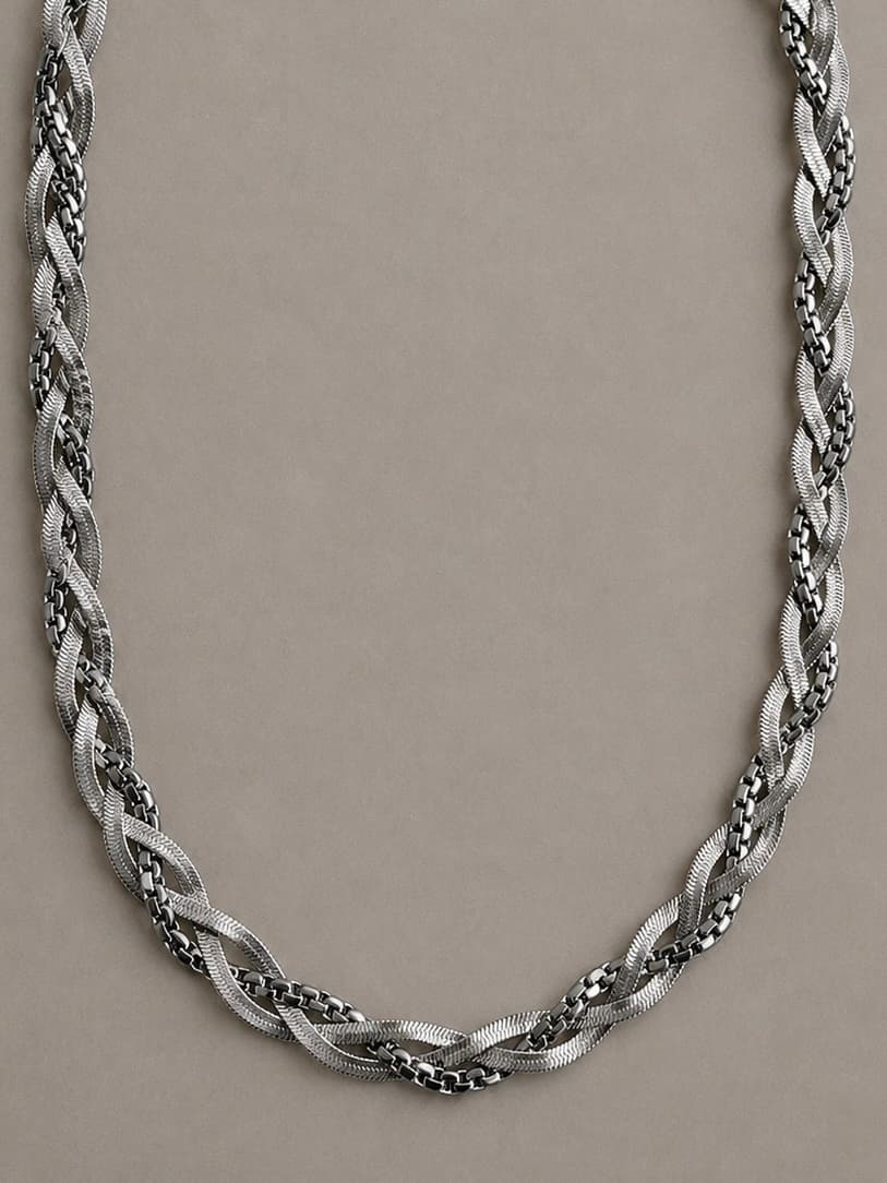 Women's Synergy Bold Silver Chain Necklace with Intertwined Textured Links