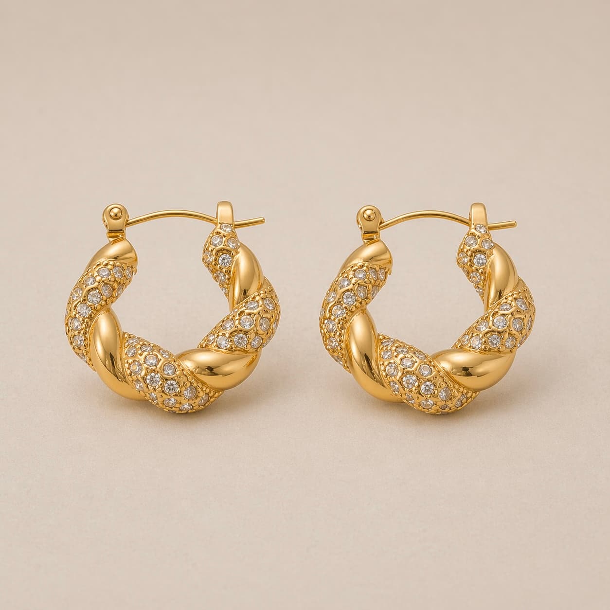 Women's Halo Gold Twisted Crystal Rope Hoops