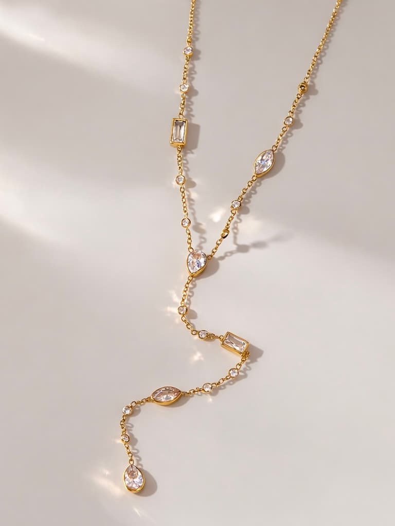 Women's Xara Gold Y Necklace with Delicate Crystal Drops