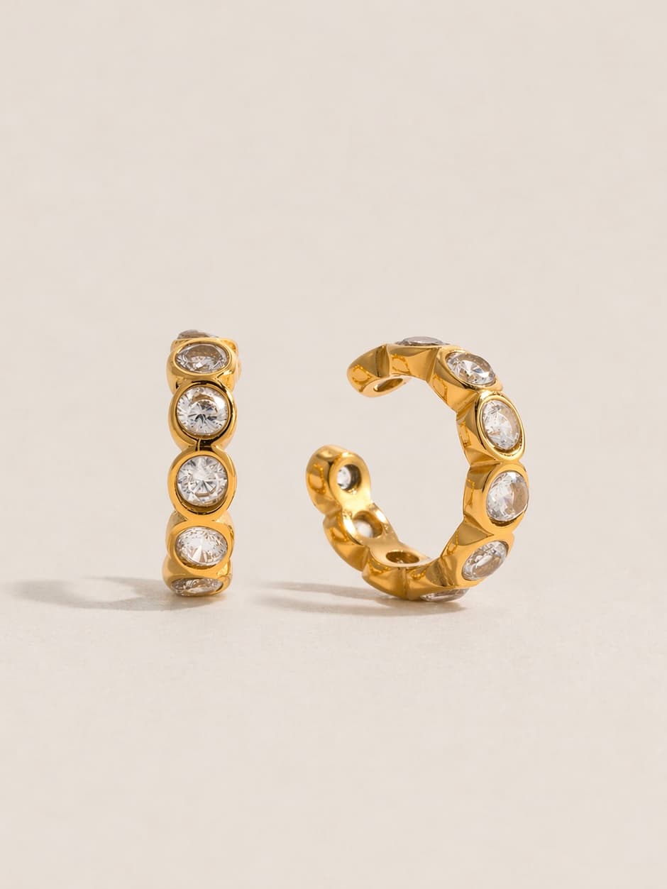 Women's Eos Zircon Studded Hoop Earcuffs in Gold Tone