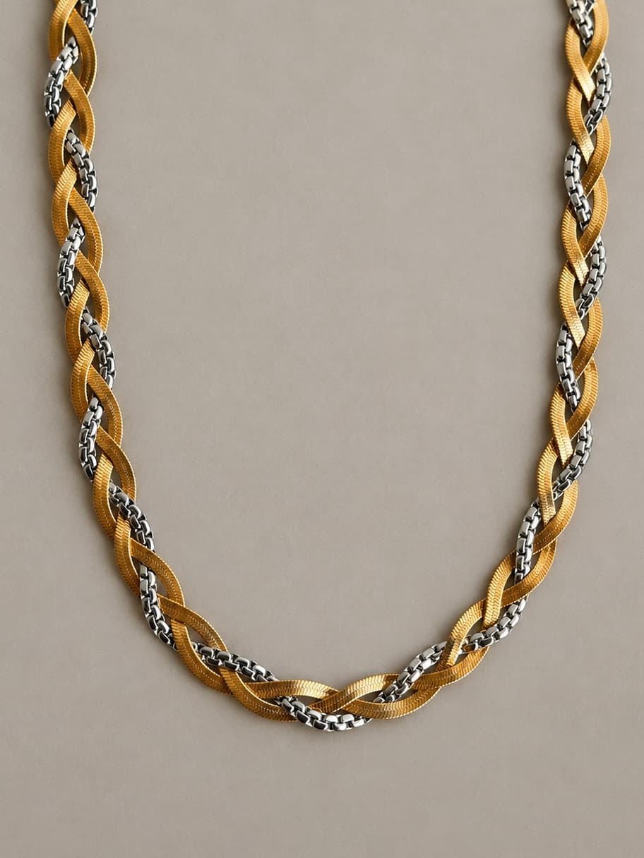 Women's Synergy Bold Dual Tone Chain Necklace with Intertwined Textured Links