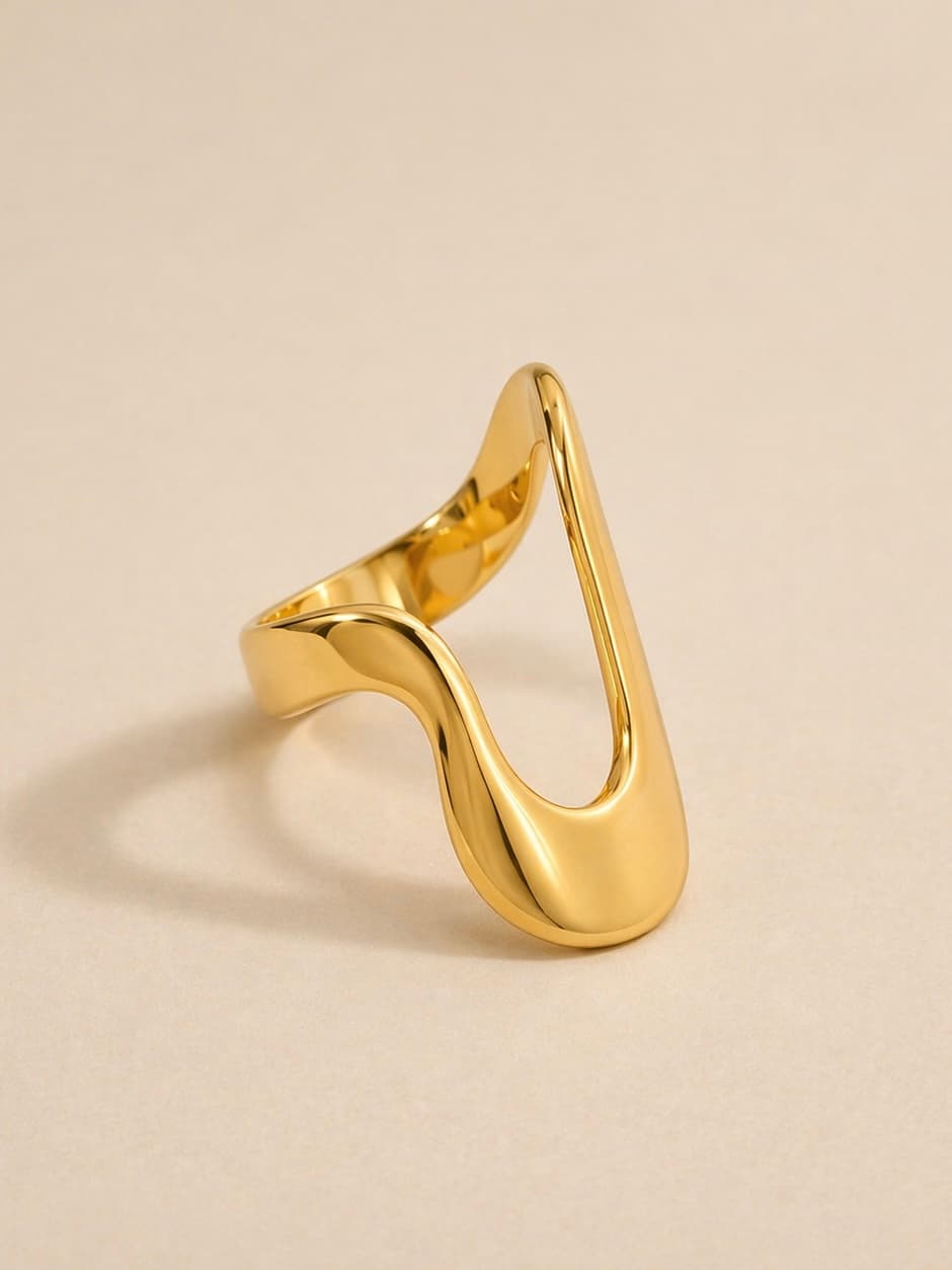 Women's Zahara Abstract Wave Ring in Gold Tone