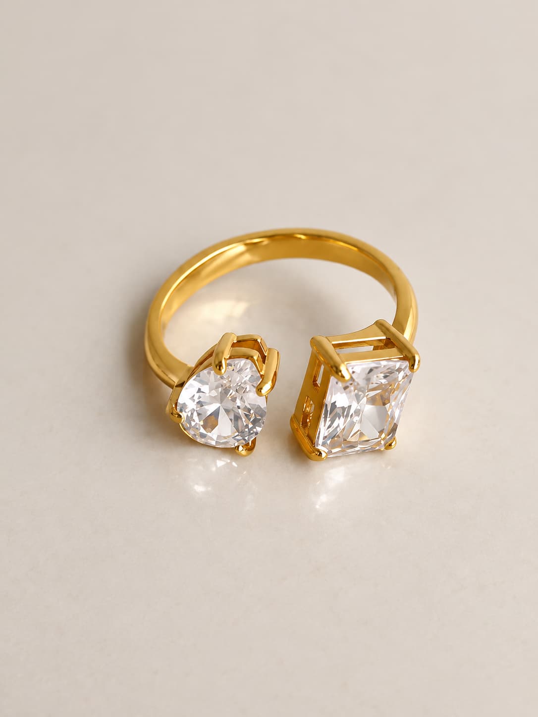 Women's Prism White Stone Open Ring in Gold Tone