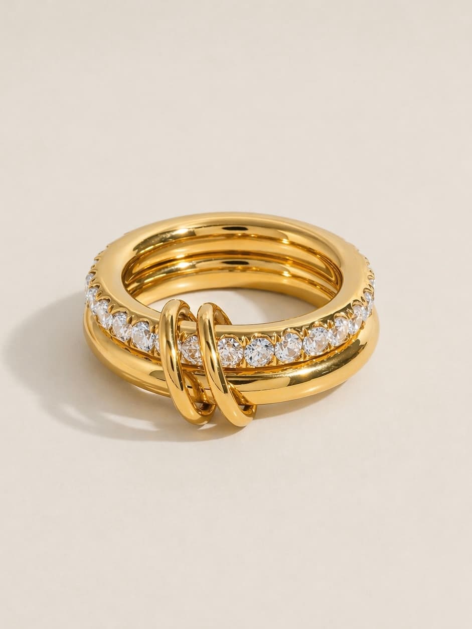 Women's Knot Layered Zircon Wrap Ring in Gold Tone