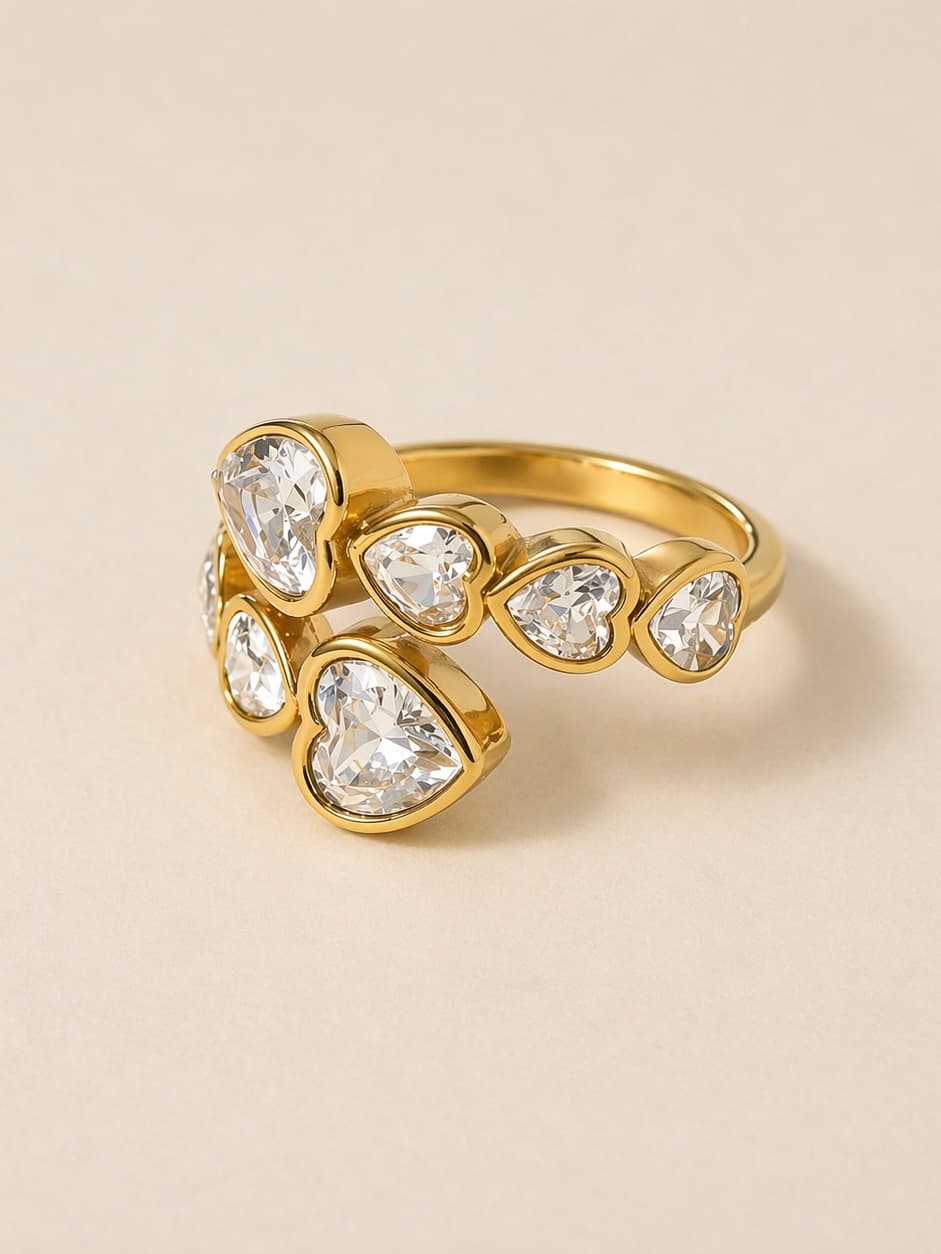 Women's Eden White Heart Zircon Open Ring in Gold Tone