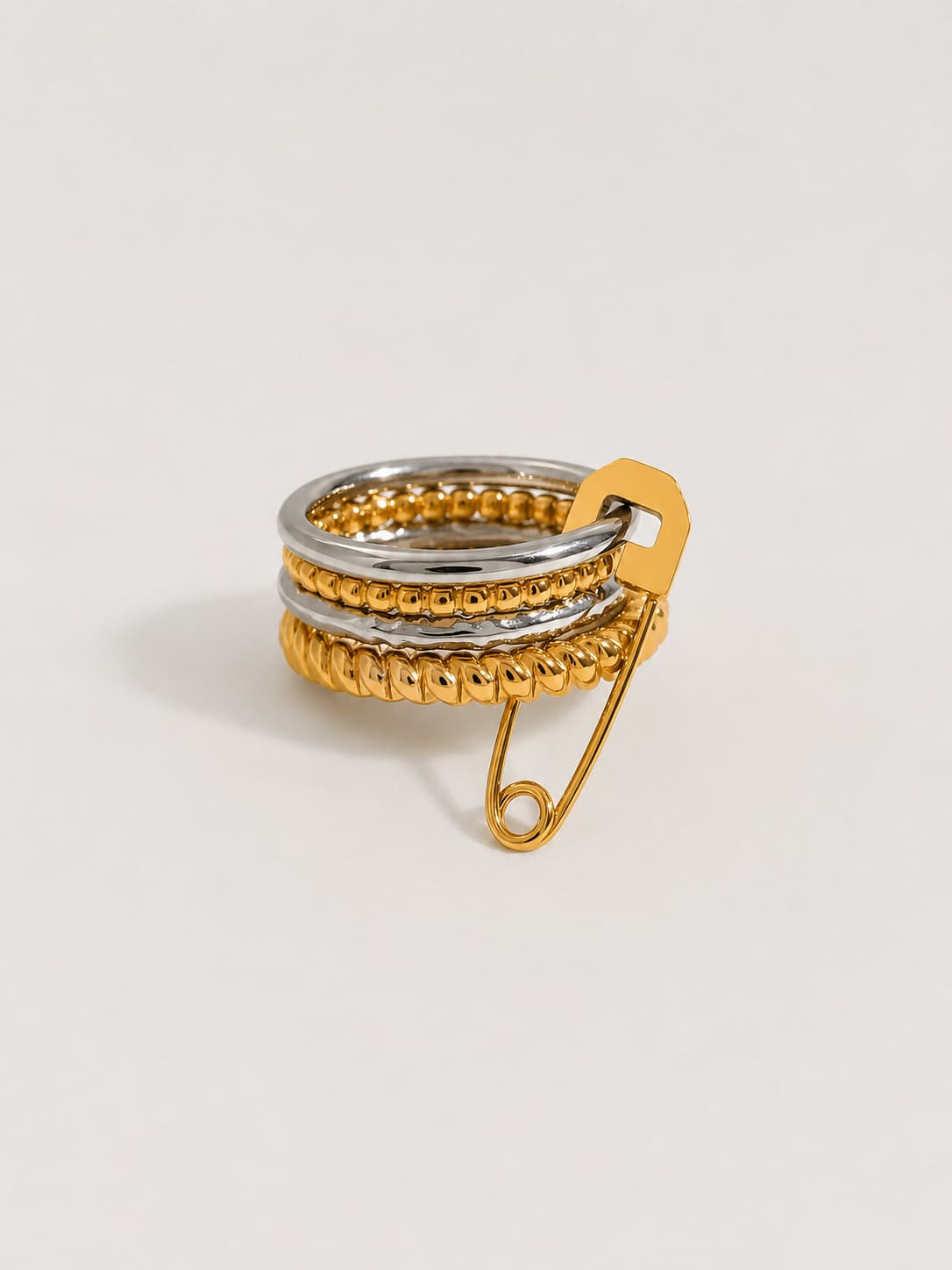 Women's Rift Layered Safety Pin Ring in Gold and Silver Tone