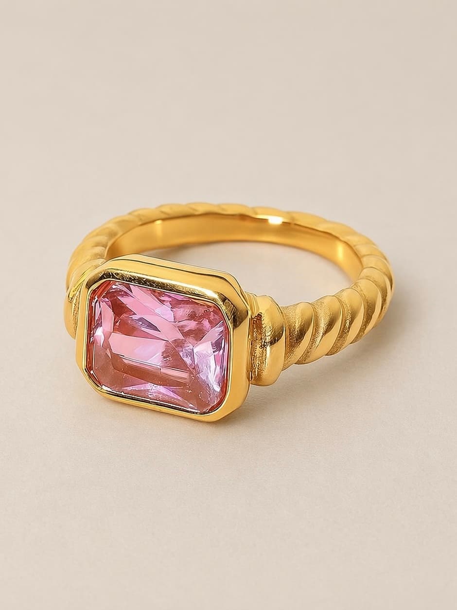 Women's Drip Pink Stone Statement Ring in Gold Tone