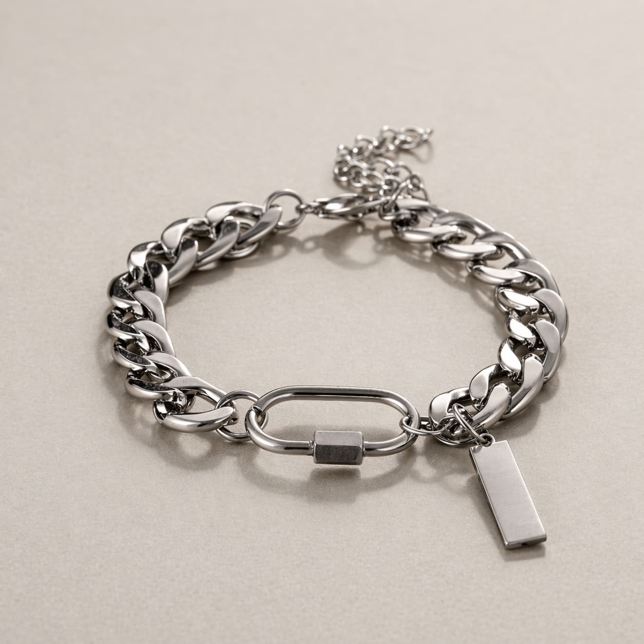 Men's Axiom Chunky Lock Chain Bracelet in Silver Tone