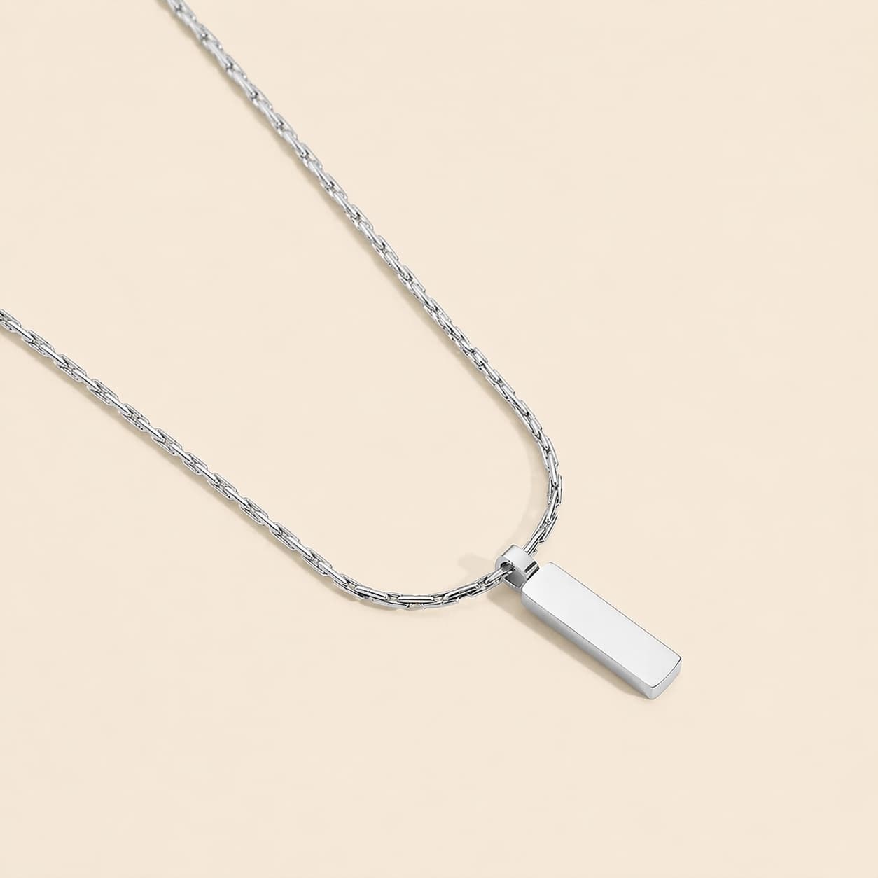 Men's Cypher Silver Minimal Bar Pendant Necklace in Silver Tone