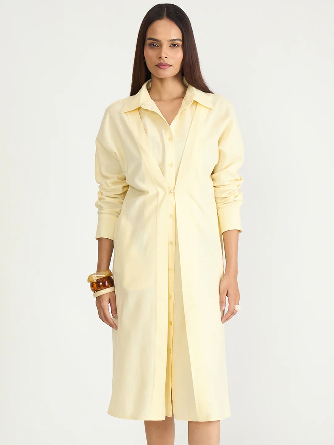 Women's Yellow Casual Solid Shirt Dress Dress