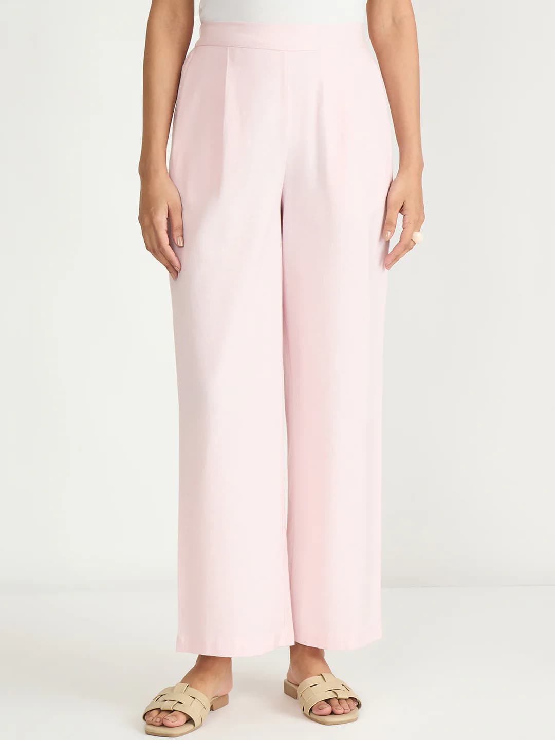 Women's Pink Casual Solid Regular Fit Mid Rise Trouser