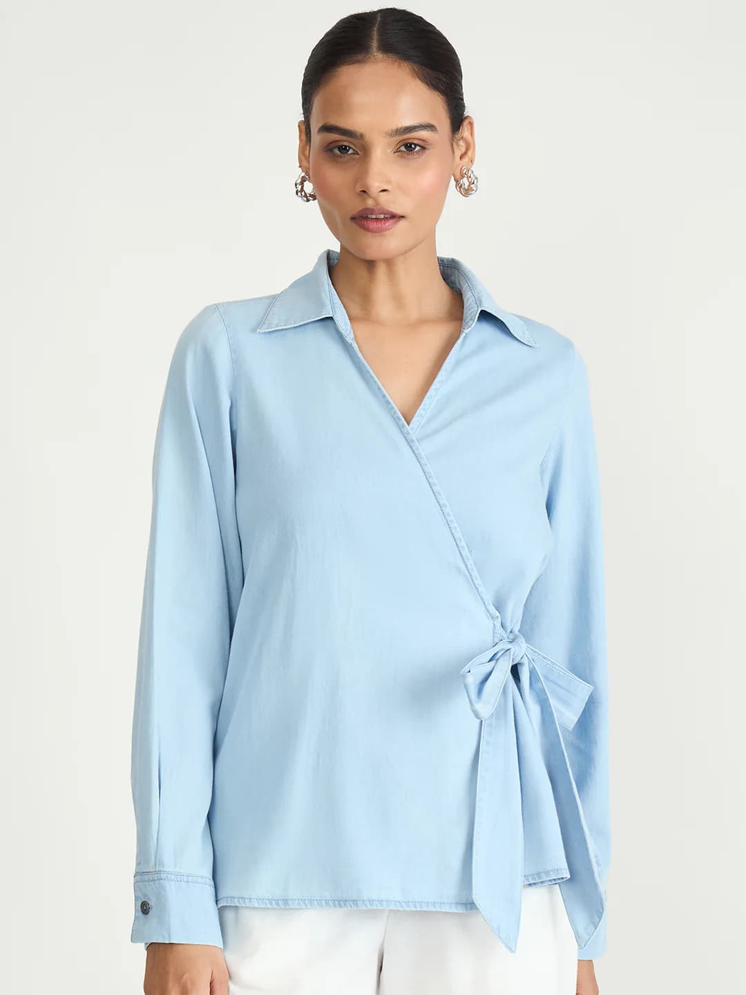 Women's Blue Casual Solid Regular Fit Top