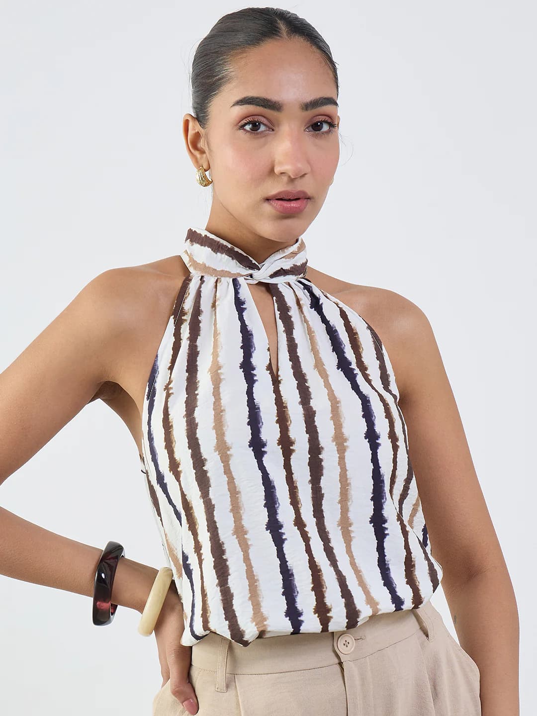 Women's Multicolor Casual Tie-Dye Regular Fit Halter Neck Top