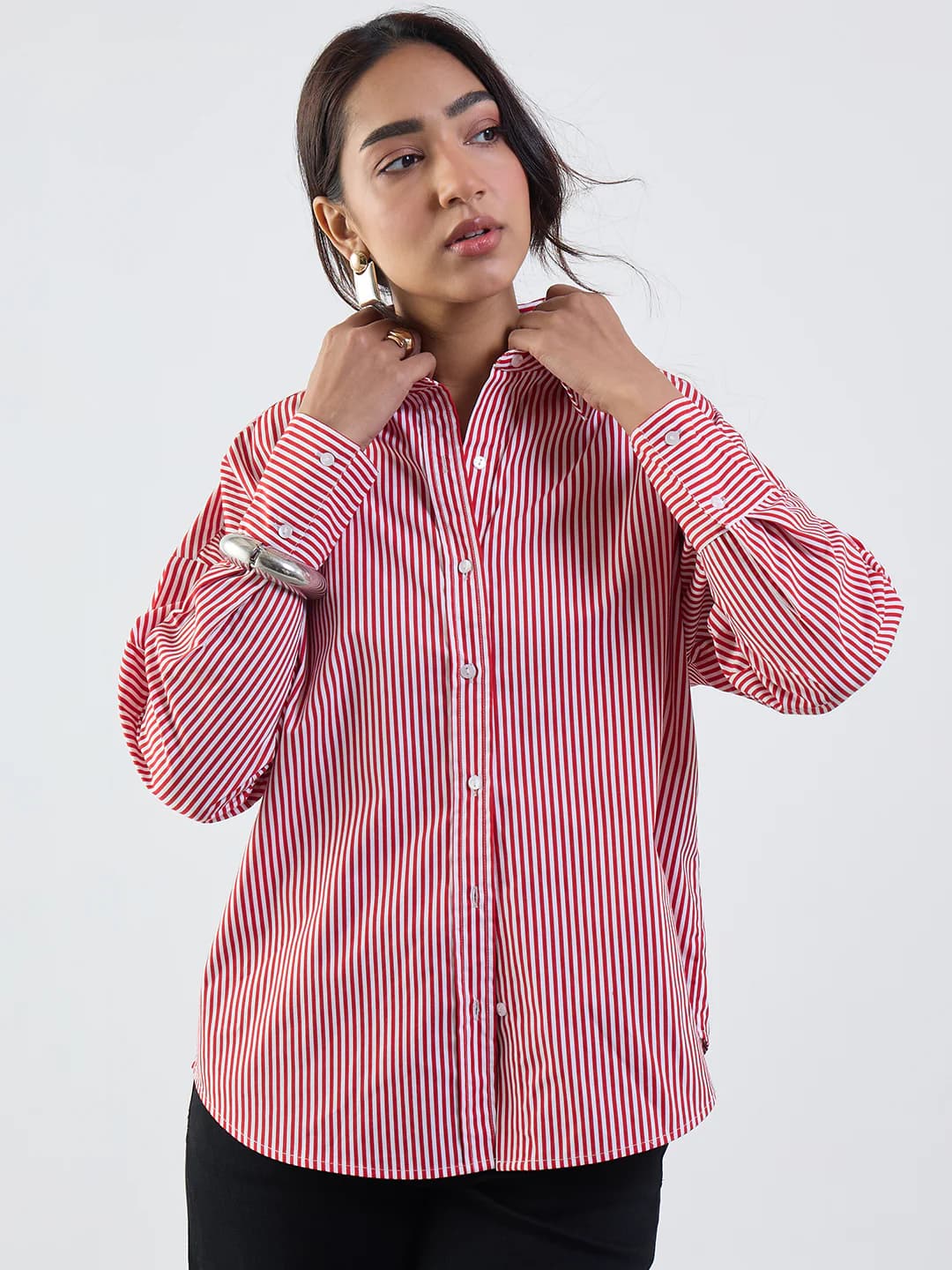 Women's Pink Casual Striped Oversized Fit Shirt