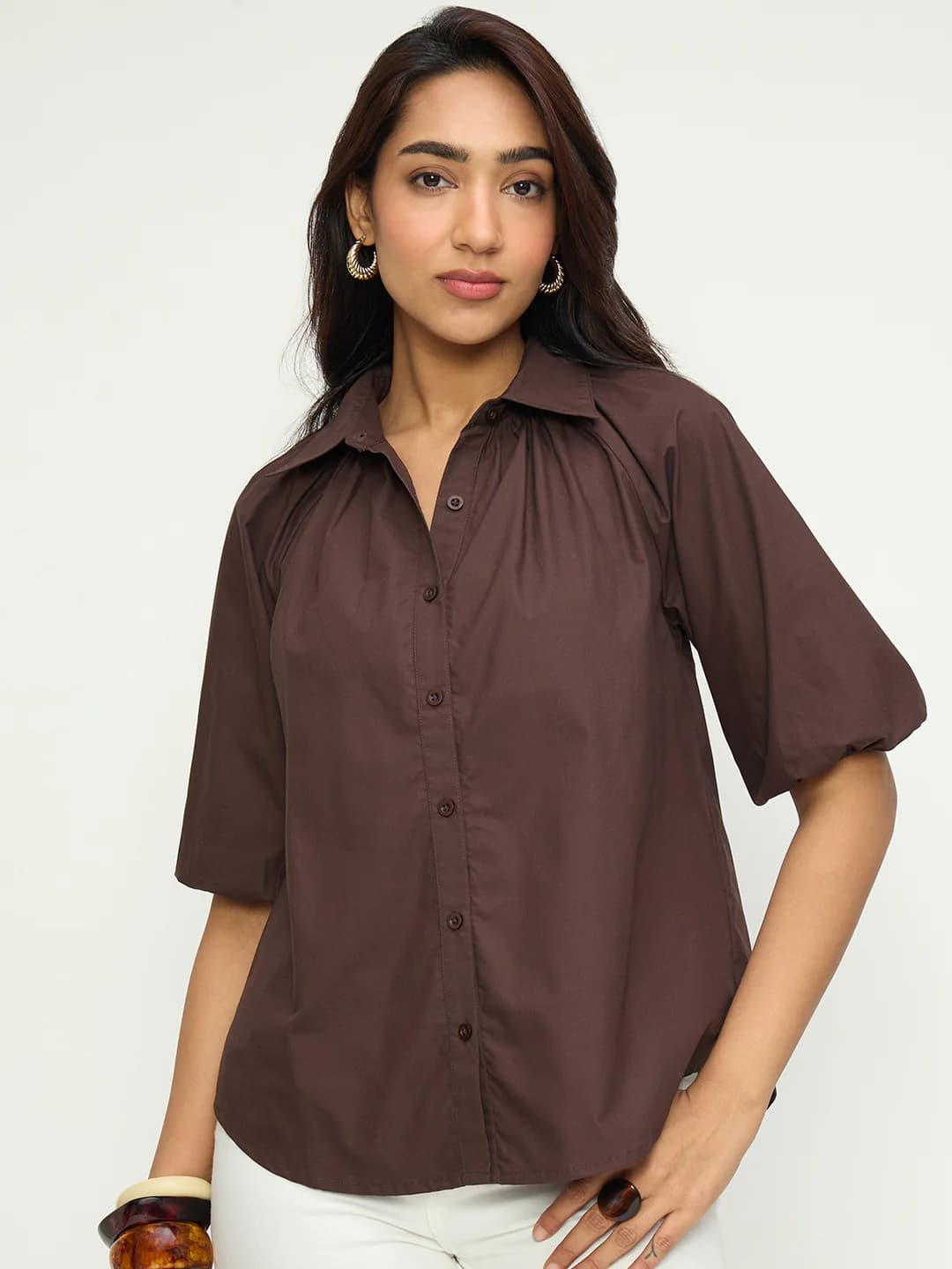 Women's Brown Casual Solid Regular Fit Shirt