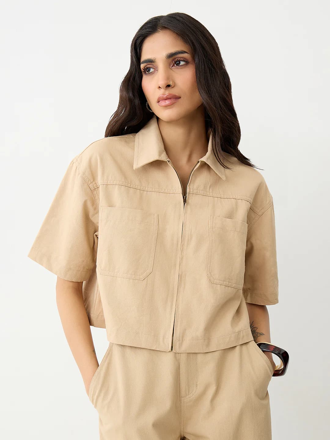 Women's Beige Casual Solid Regular Fit Shirt