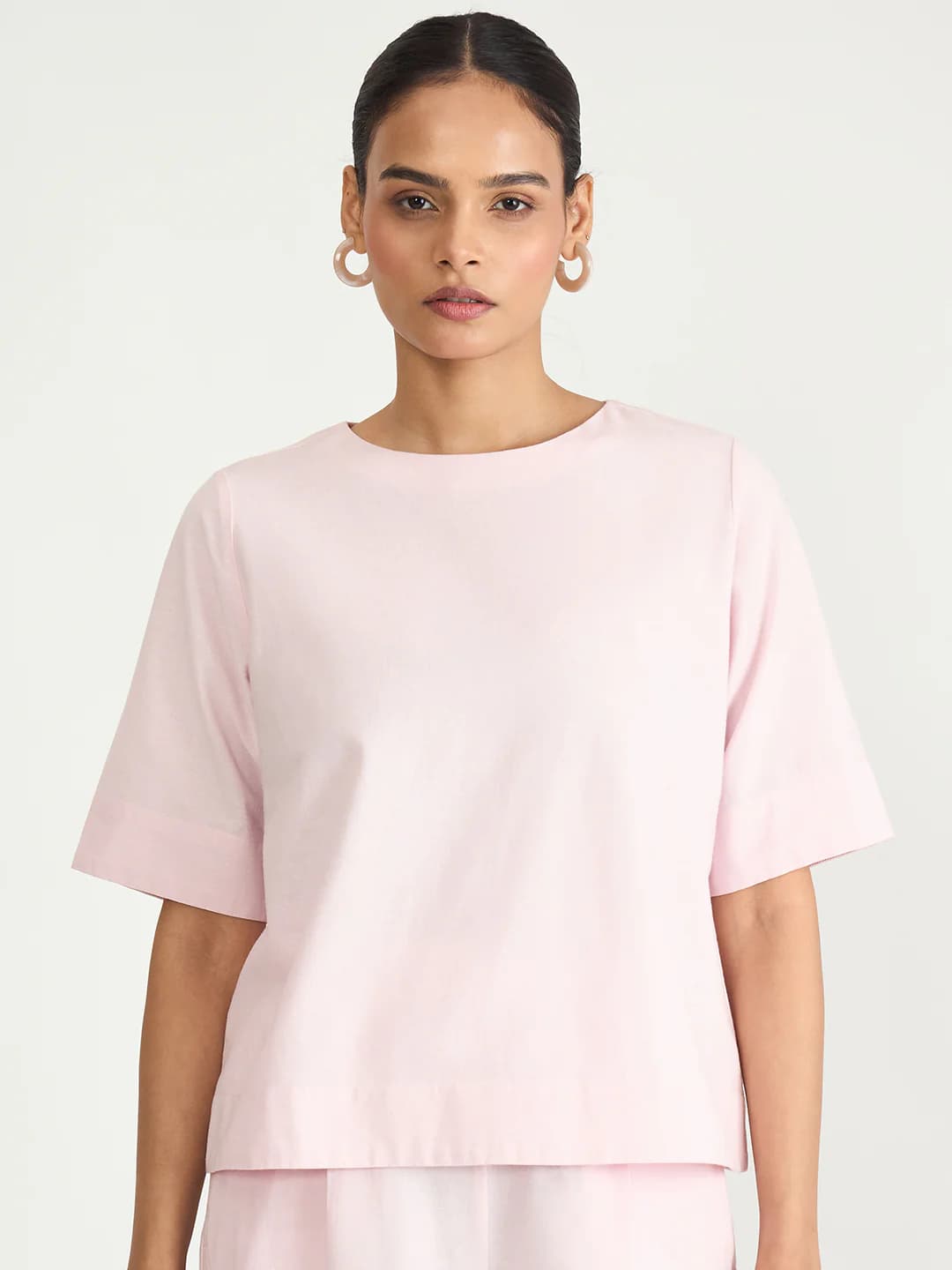 Women's Pink Casual Solid Regular Fit Round Neck Top