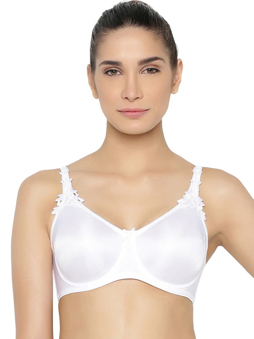 Women's White Lace Detailing Wired Medium Coverage Non-Padded Bra