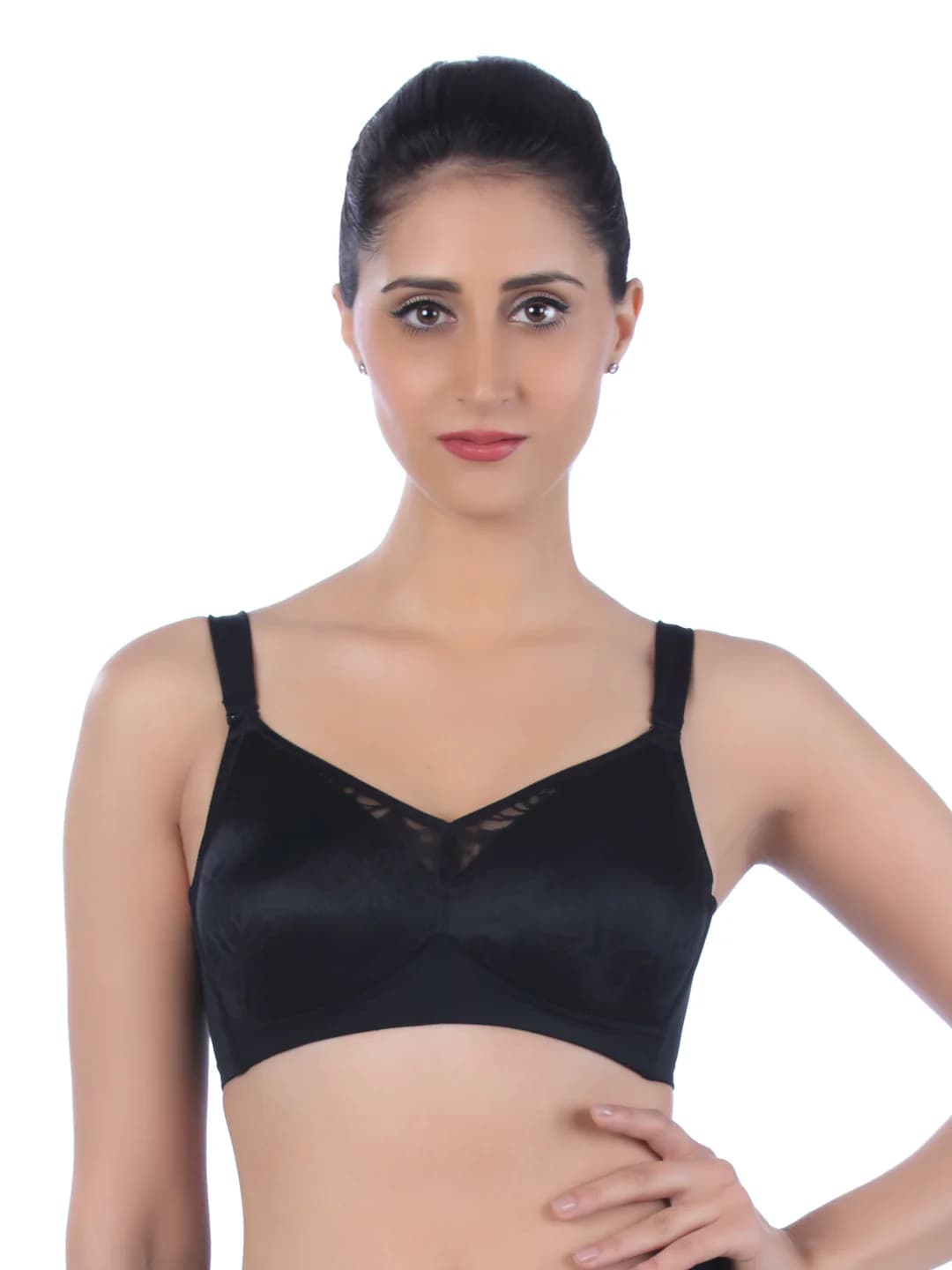 Women's Black Lace Detailing Non-Wired Medium Coverage Non-Padded Bra