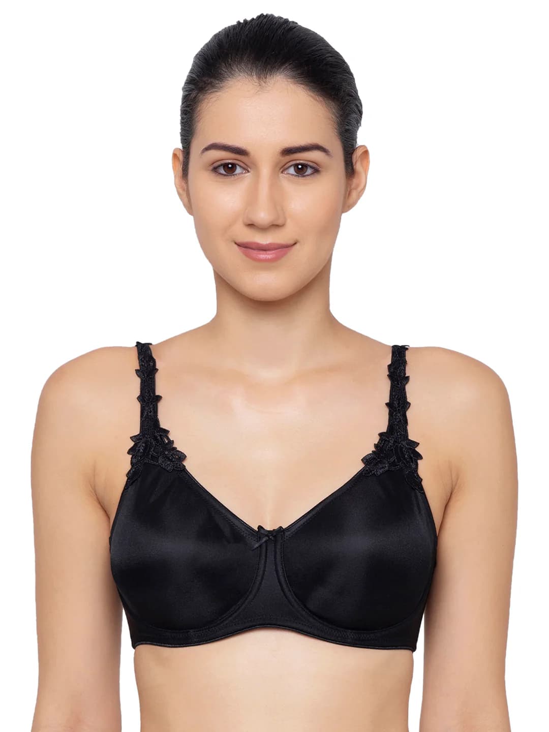 Women's Black Lace Detailing Wired Medium Coverage Non-Padded Bra