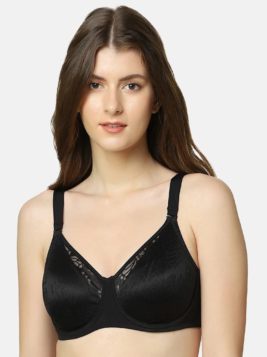 Women's Black Floral Wired Medium Coverage Non-Padded Bra