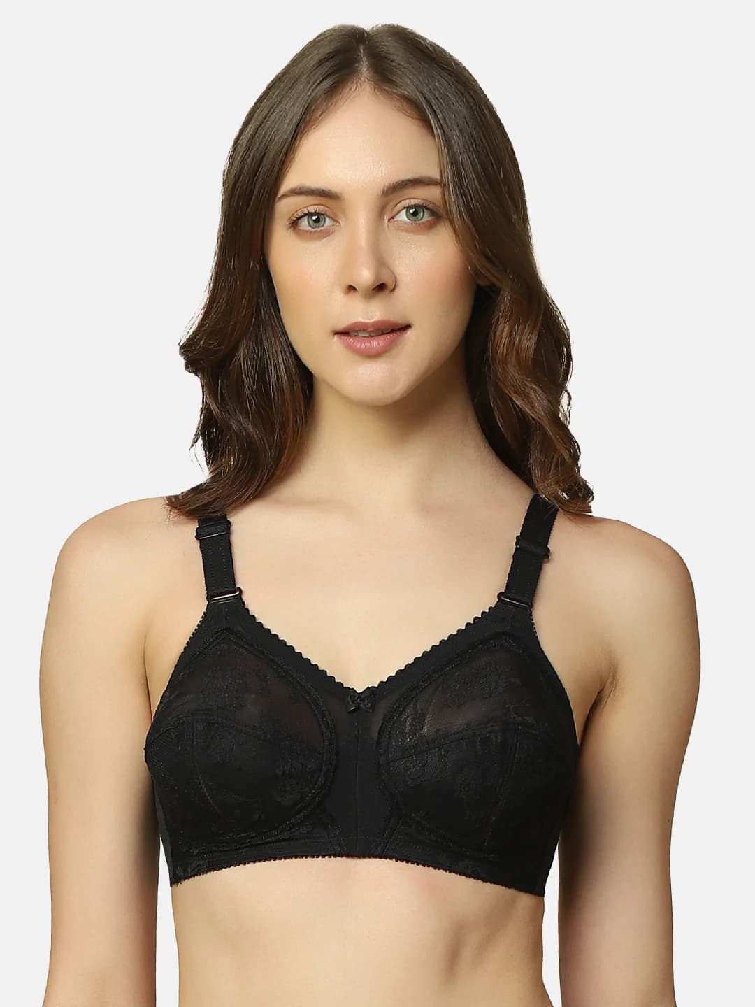 Women's Black Lace Detailing Non-Wired Medium Coverage Non-Padded Bra