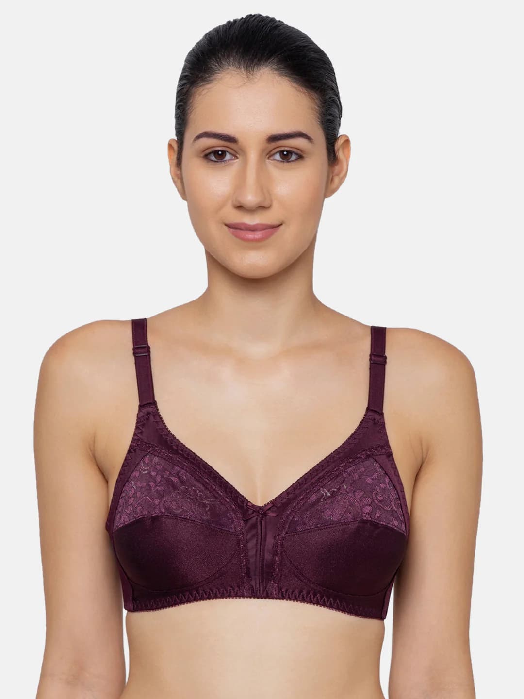 Women's Purple Lace Detailing Non-Wired 3/4th Coverage Non-Padded Bra
