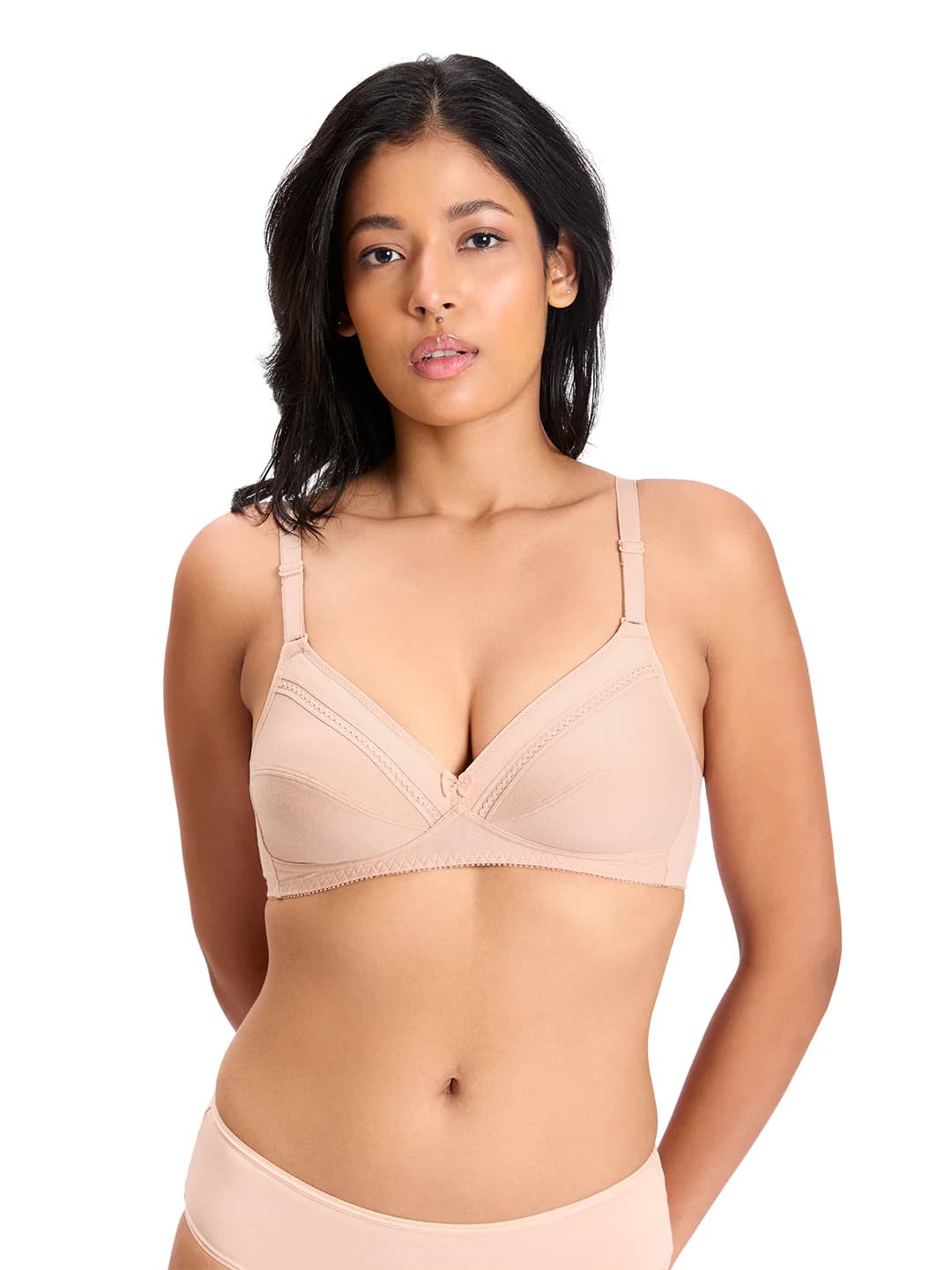 Women's Beige Lace Detailing Non-Wired 3/4th Coverage Non-Padded Everyday Bra