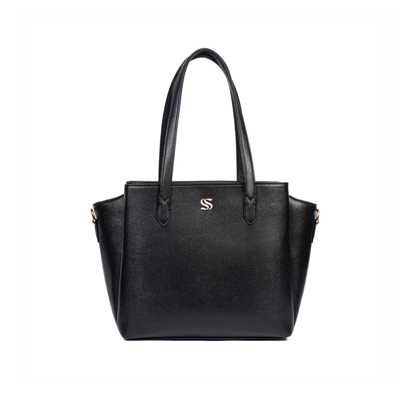 Women's Black Textured Non-Padded Vegan Leather Finish Tote Bag