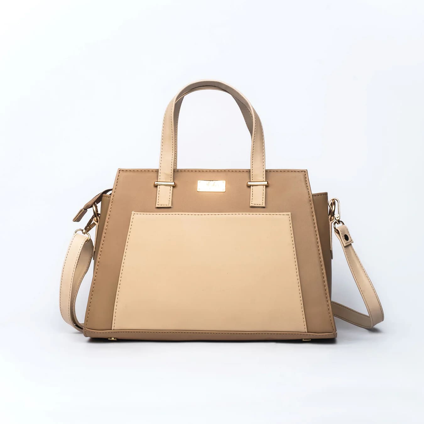Women's Beige Colorblocked No Vegan Leather Finish Satchel Bag