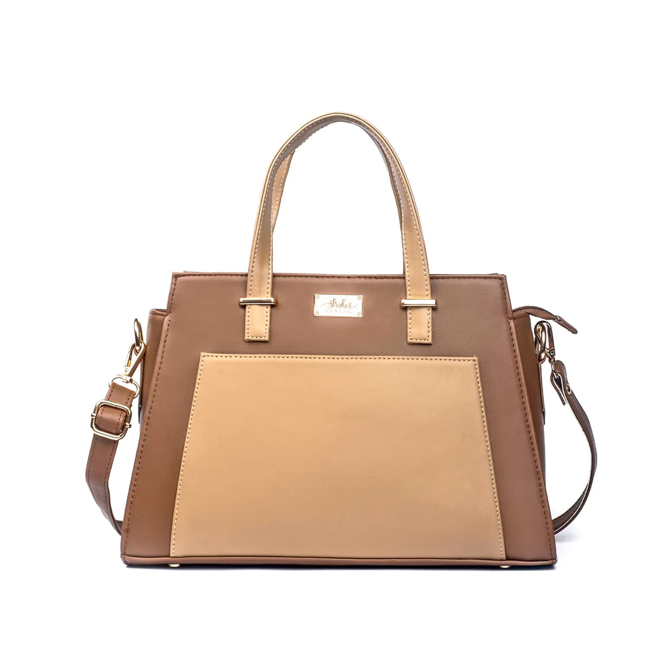 Women's Brown Colorblocked No Vegan Leather Finish Satchel Bag