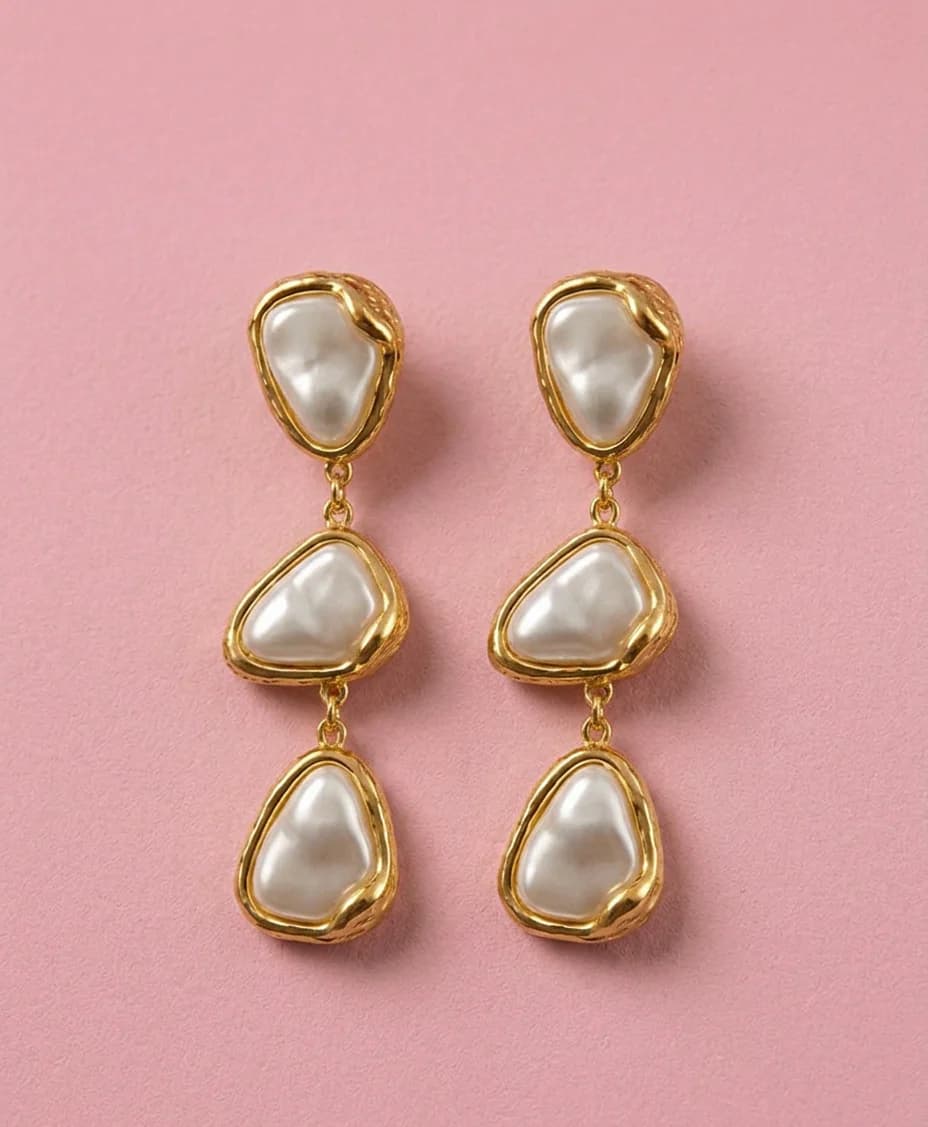 Women's Gold-Toned Layered Pearl Drop Earrings