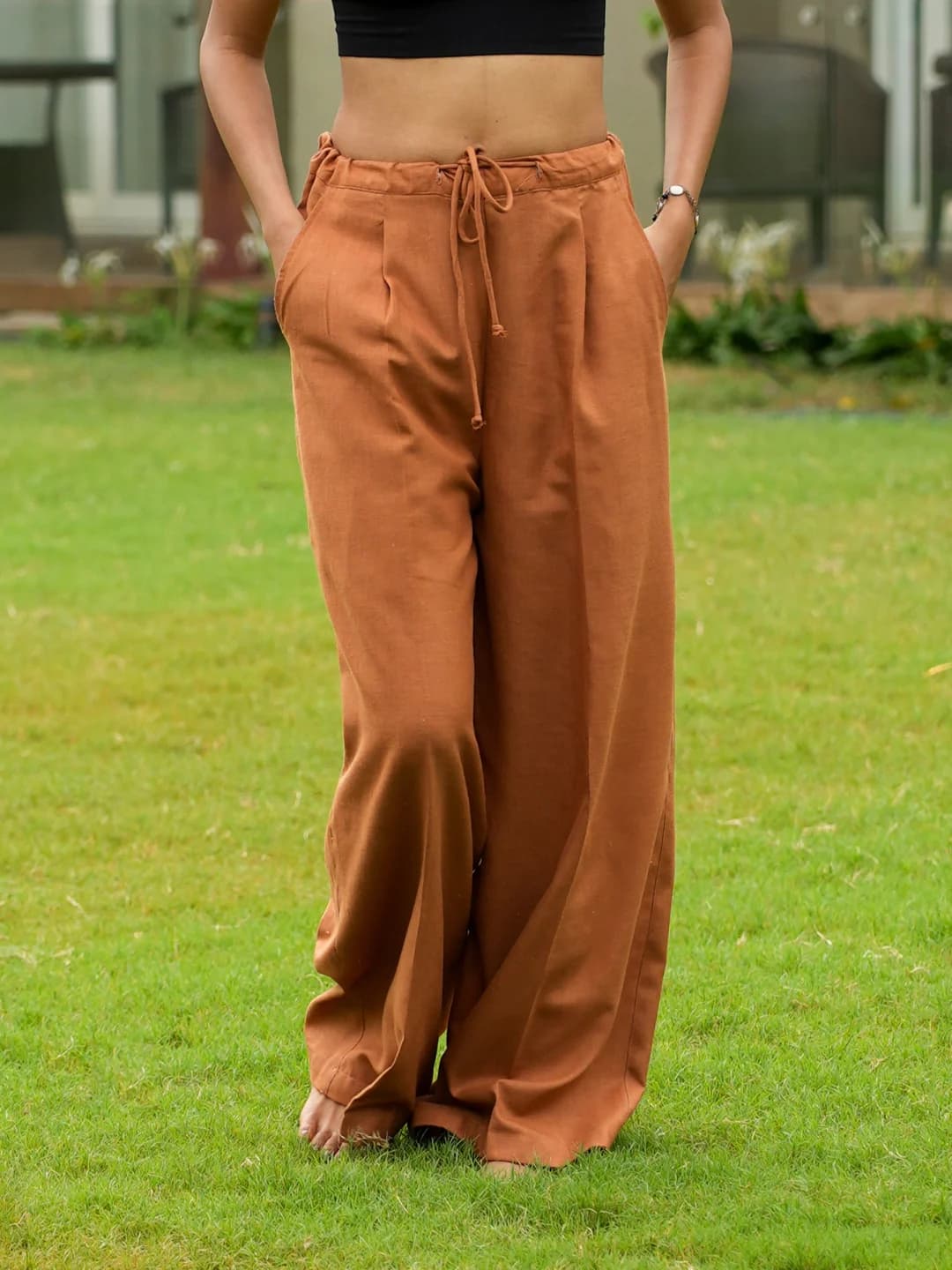 Women's Orange Casual Solid Straight Fit Mid Rise Trouser