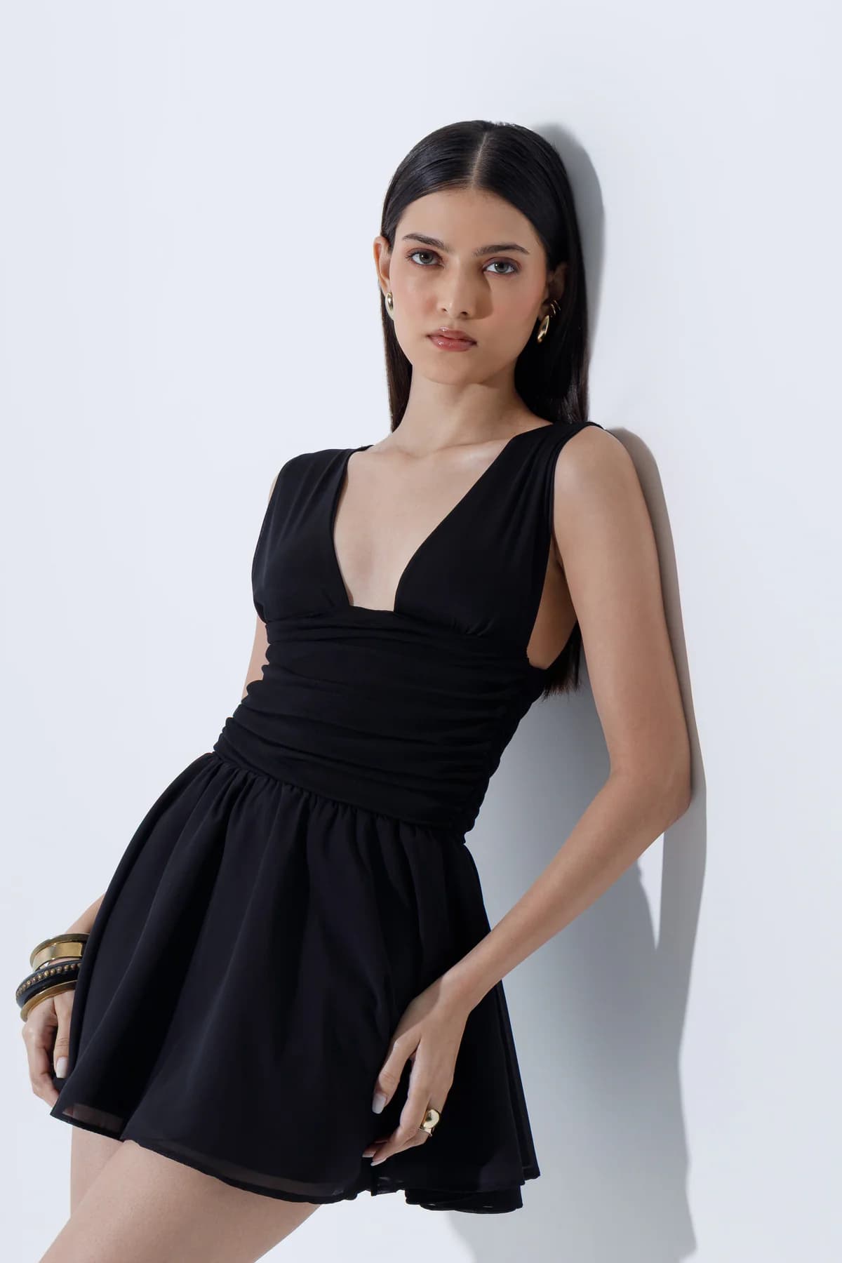 Women's Black Casual Fit & Flared Solid Sleeveless Dress