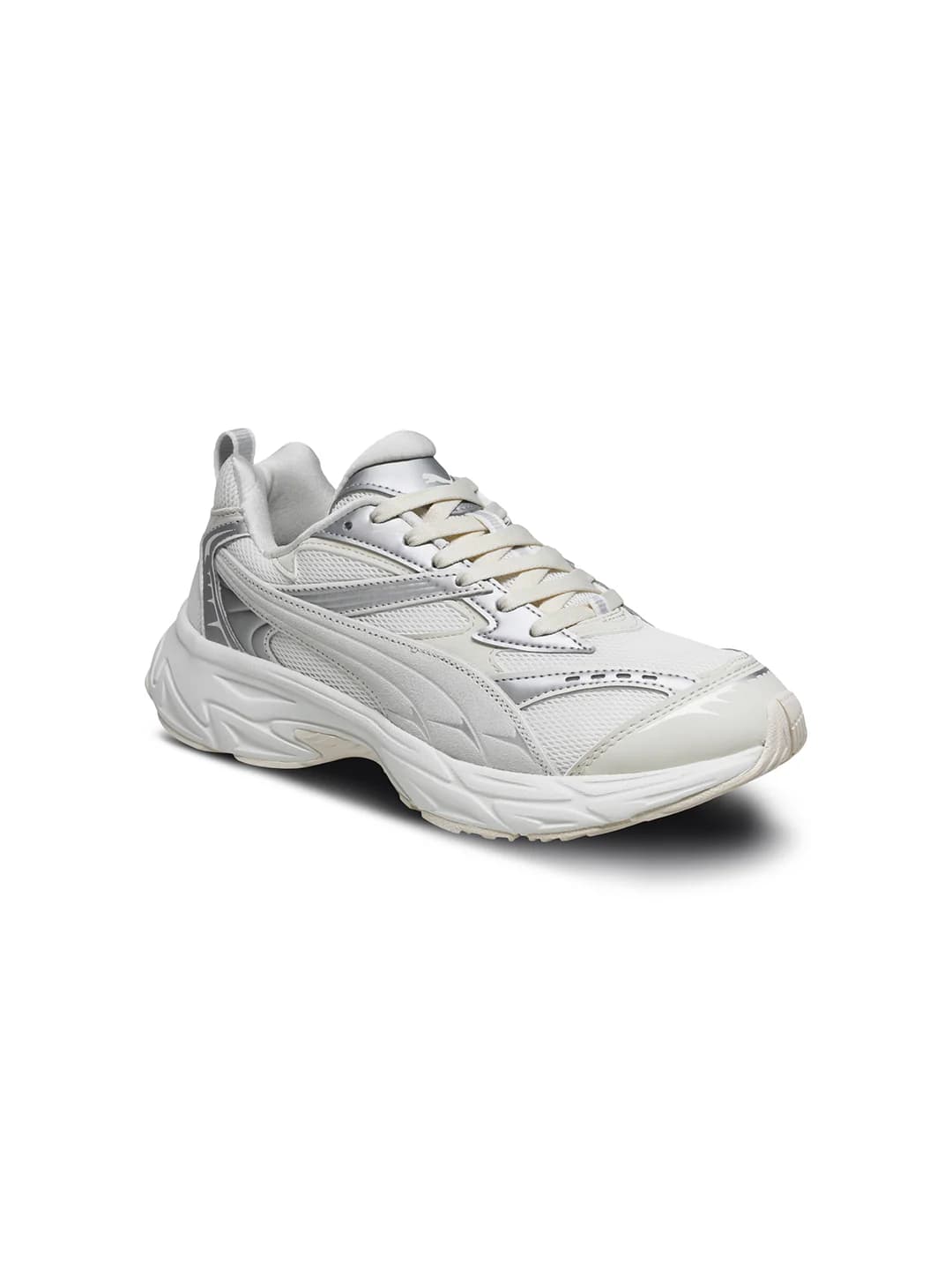 Unisex Warm White-Silver Morphic Retro Low-Top Round Toe Running Sneakers
