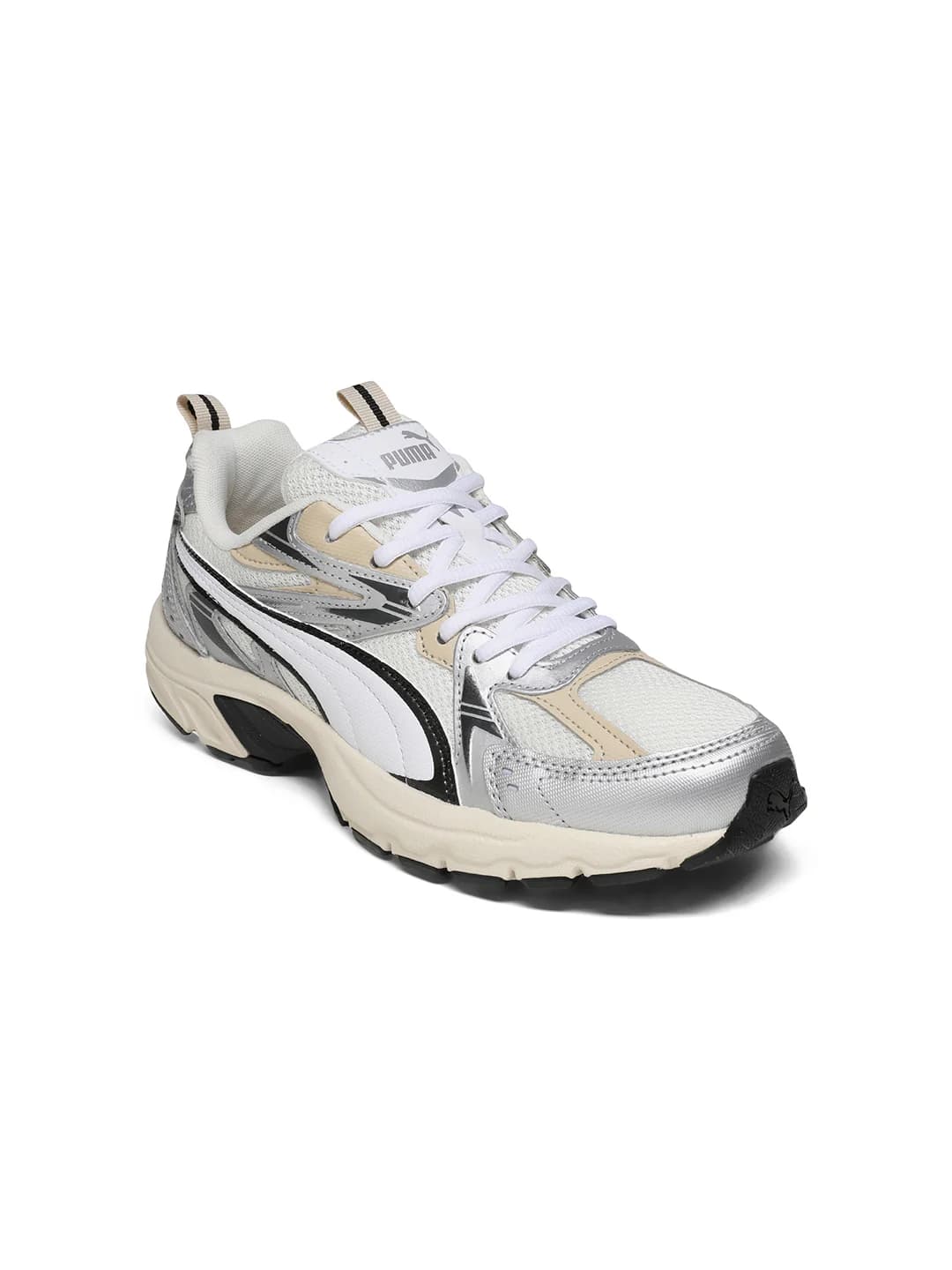 Unisex Warm White-White-Silver Milenio Tech Everyday Comfort Low-Top Round Toe Running Sneakers