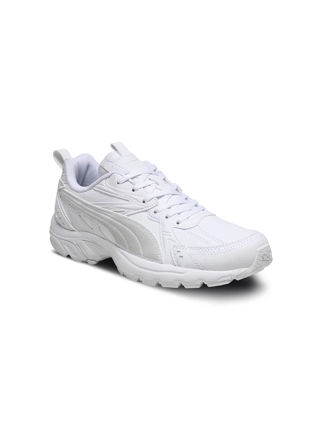 Unisex White-White-Feather Gray Milenio Tech Low-Top Round Toe Running Sneakers