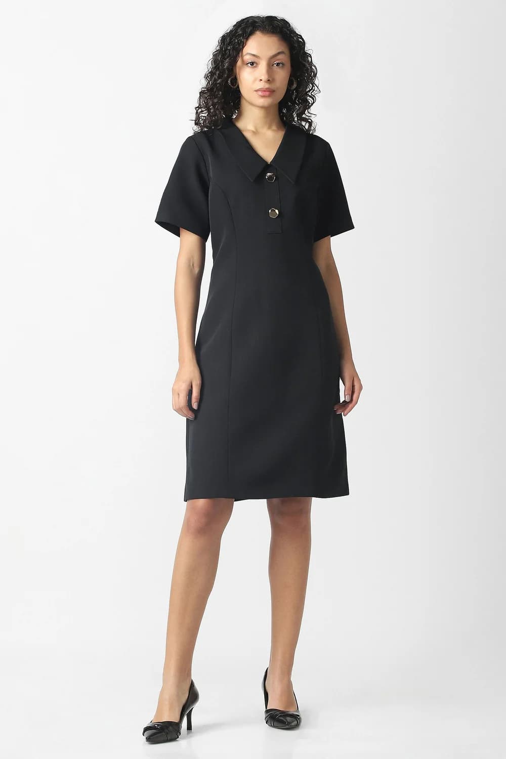 Women's Black Party Half Sleeves Knee Length A-Line Dress