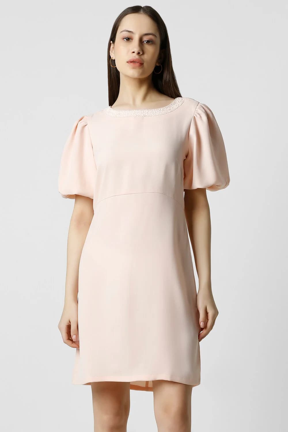 Women's Pink Party Half Sleeves Below Knee Sheath Dress