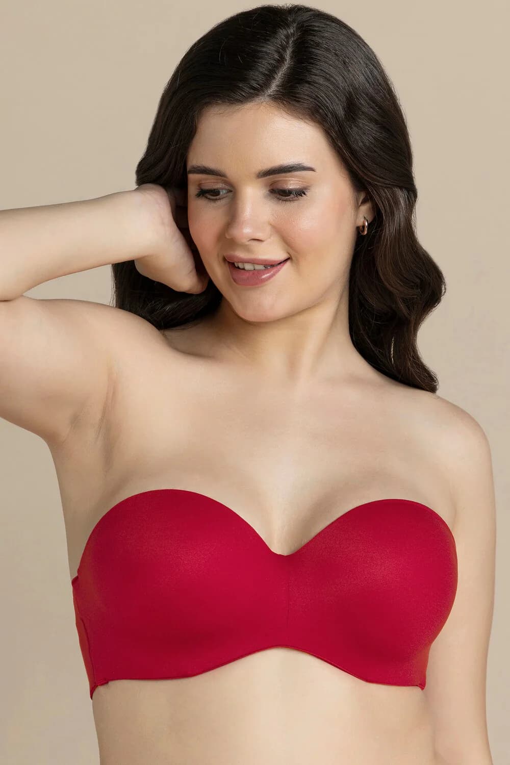 Women's Red Juster Solid Padded Wired Multiway Strapless Bra