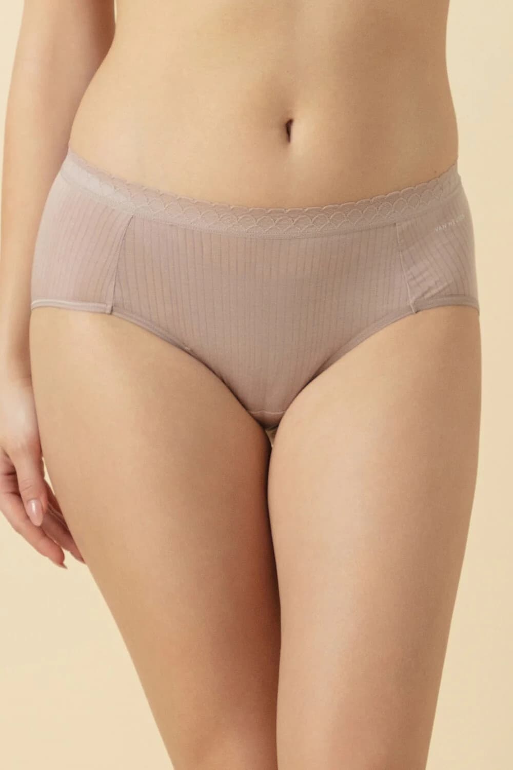 Women's Beige Solid Mid Rise Modal Hipster Panty