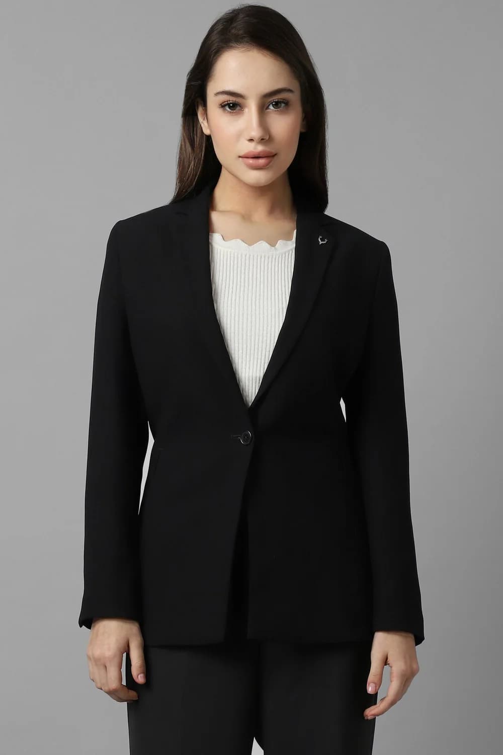 Women's Black Casual Regular Fit Polyester Full Sleeves Blazer
