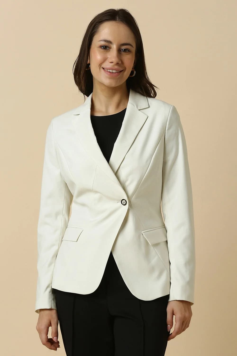 Women's White Formal Regular Fit Polyester Full Sleeves Blazer
