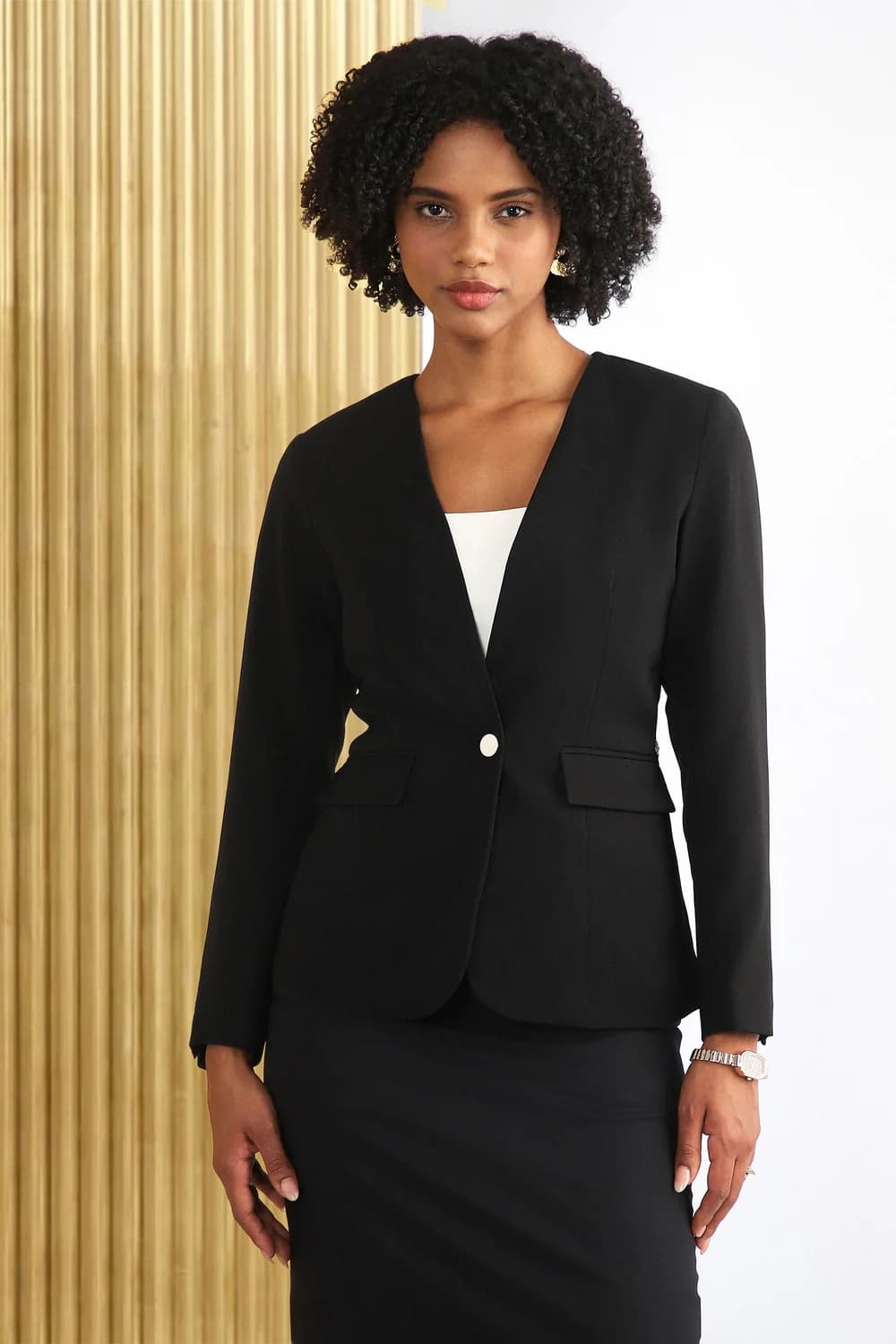 Women's Black Casual Regular Fit Cotton Full Sleeves Blazer