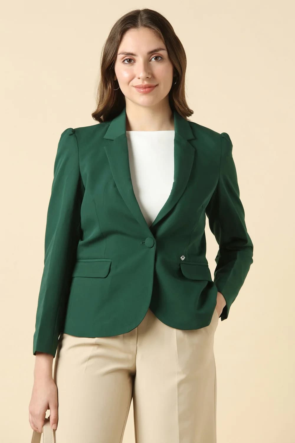 Women's Green Formal Regular Fit Polyester Full Sleeves Blazer