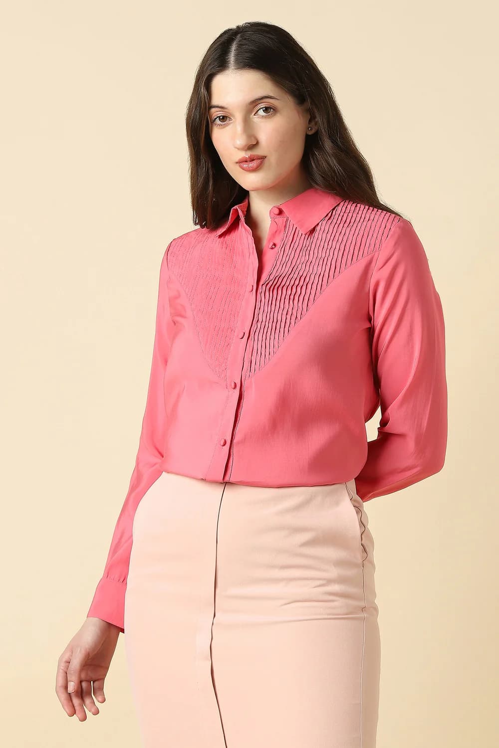 Women's Pink Formal Regular Fit Modal Full Sleeves Shirt