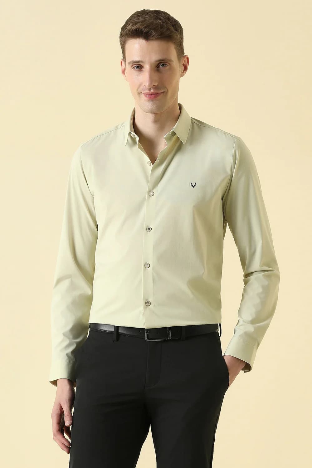 Men's Green Casual Regular Fit Polyester Full Sleeves Shirt