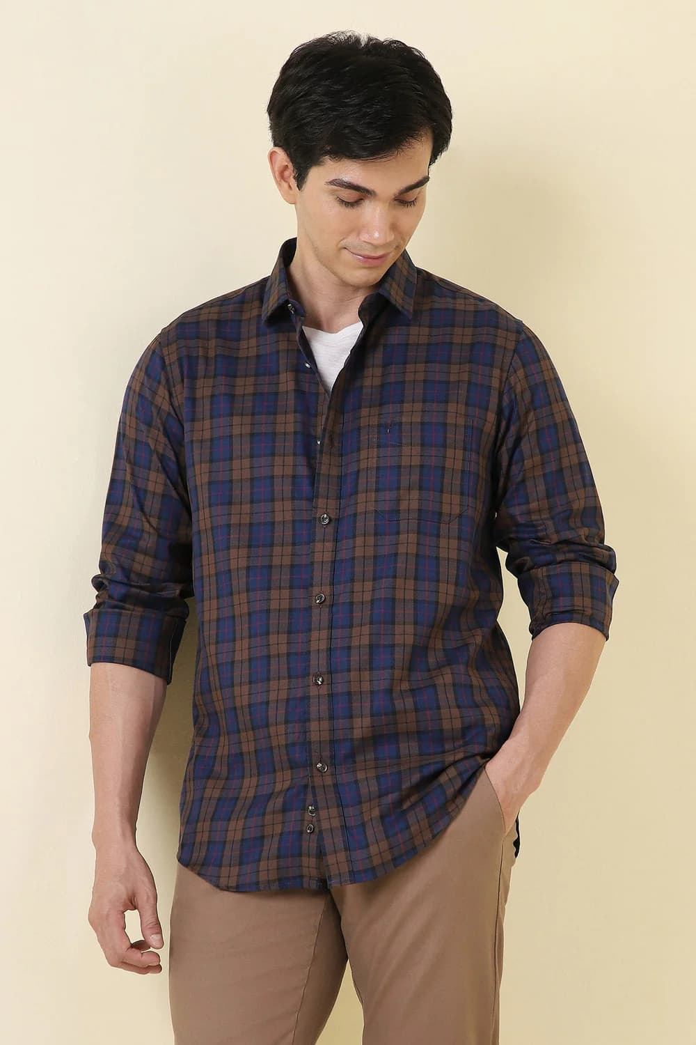Men's Navy Casual Slim Fit Cotton Full Sleeves Shirt